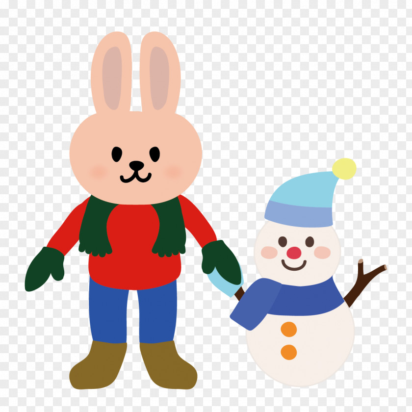 Snowman Rabbit Illustration Winter Clip Art PNG