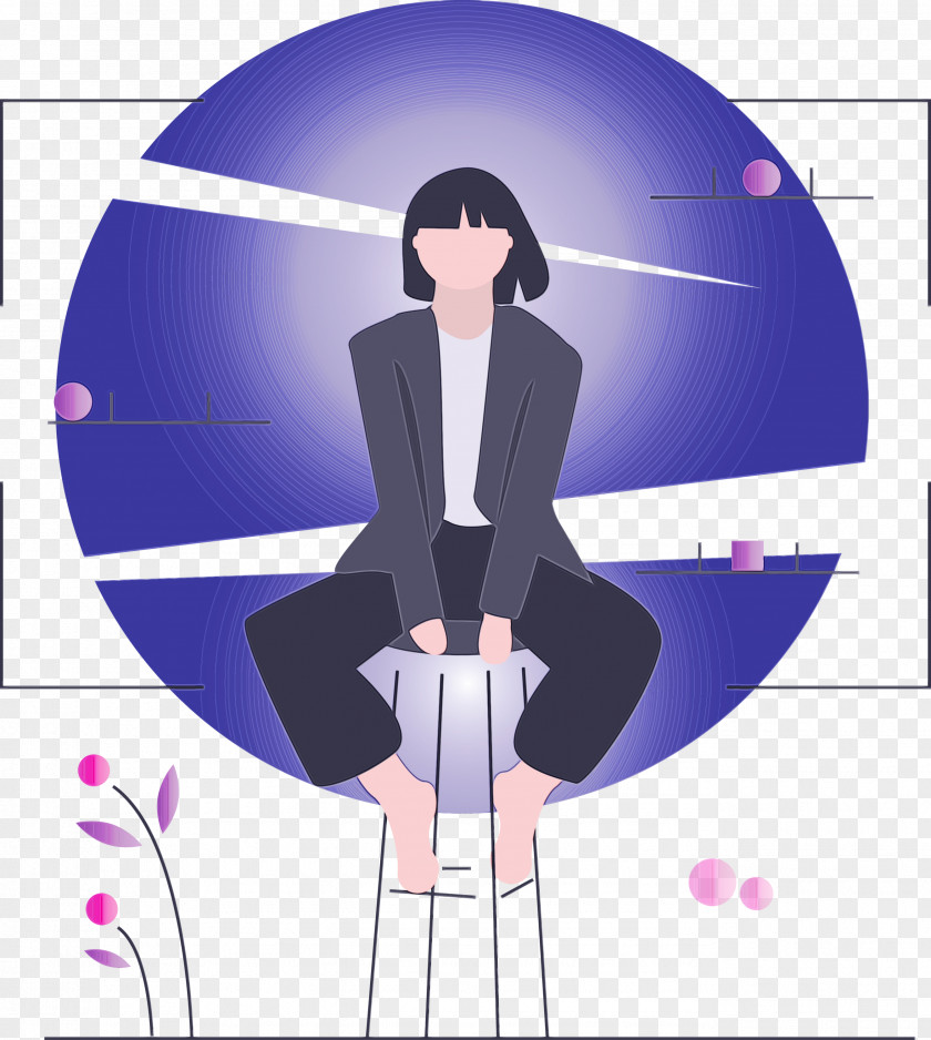 Violet Purple Cartoon Black Hair PNG