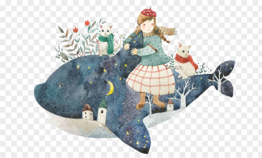 The Little Girl On A Whale PNG little girl on a whale clipart PNG