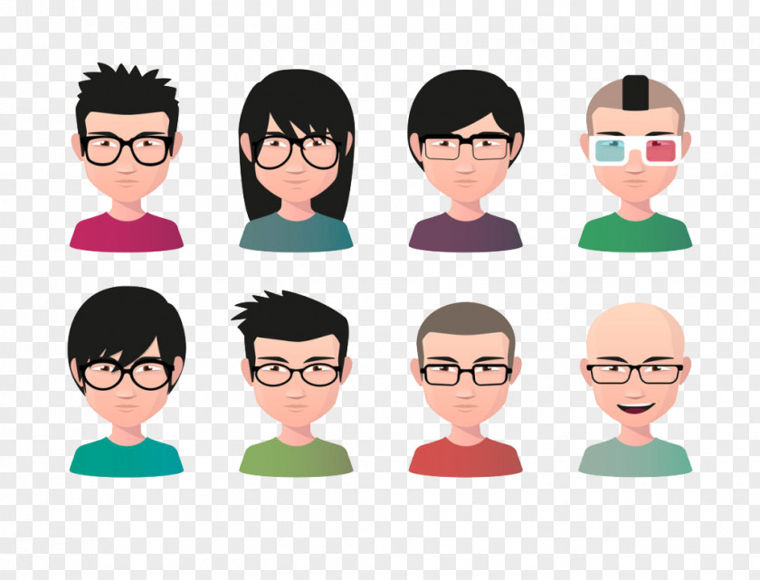 Young Men And Women Wearing Glasses Avatar Hairstyle Illustration PNG