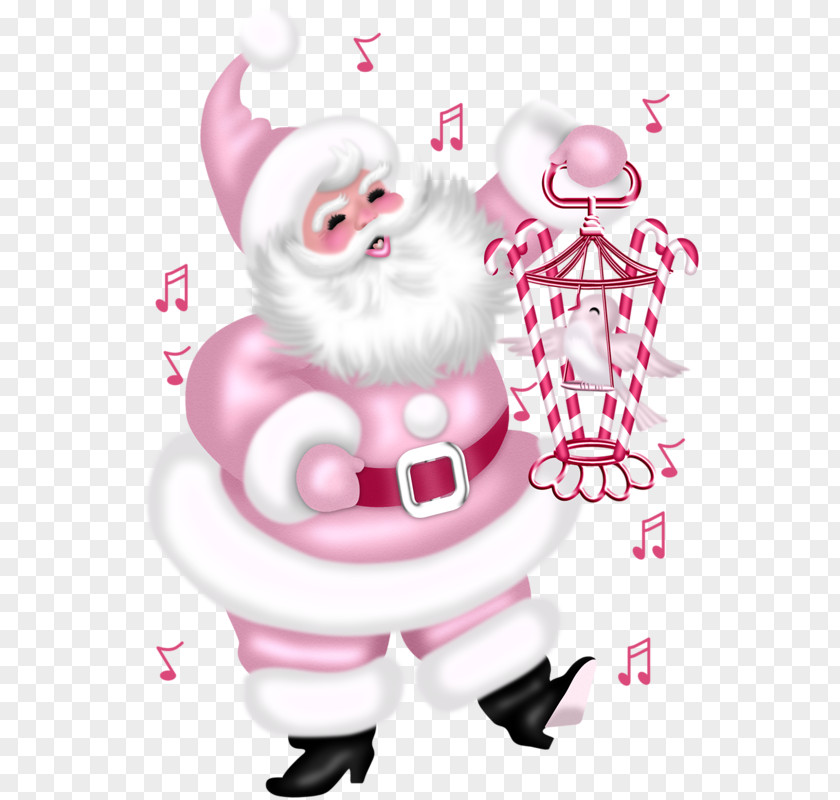 Santa Claus Carrying A Bird Christmas Card Pink Clip Art PNG