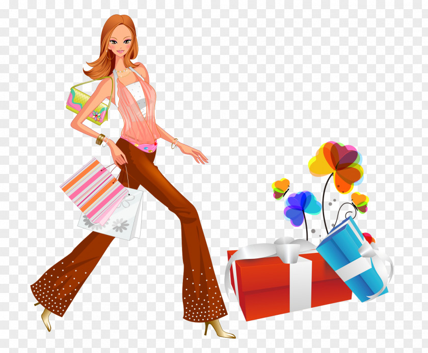 Shopping Woman Sticker Illustration PNG