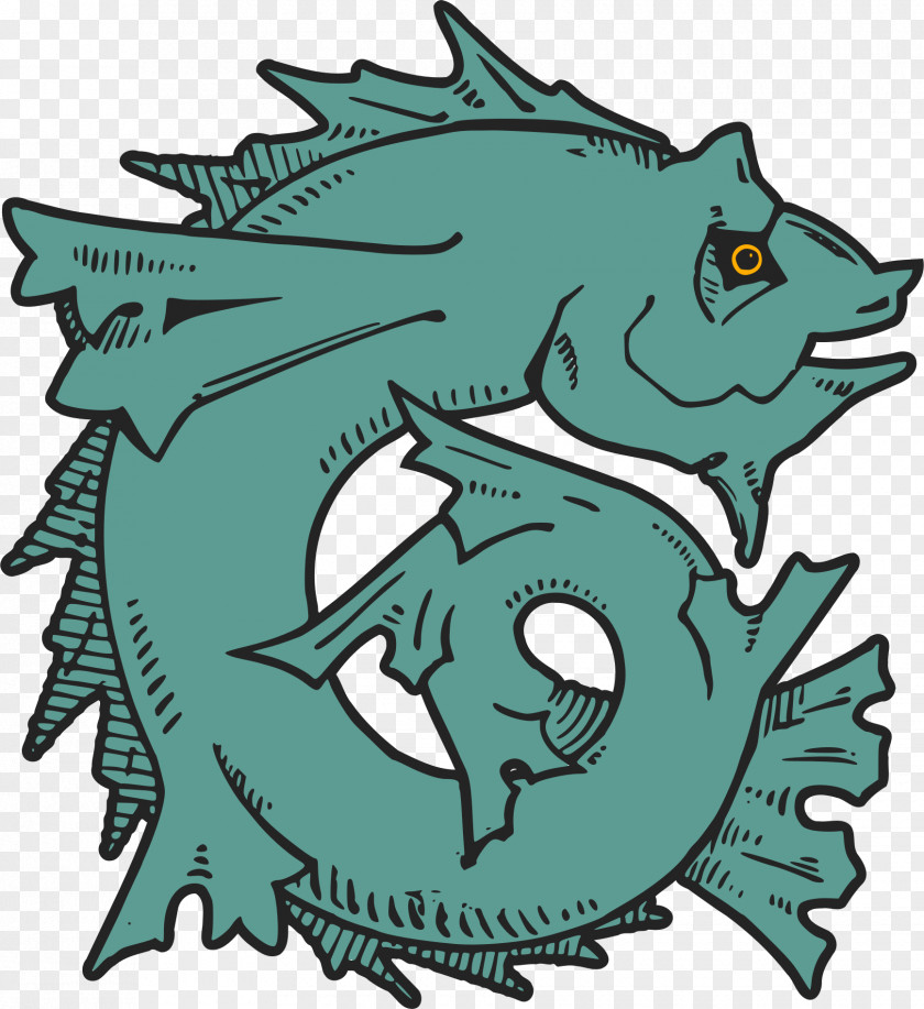 Stylized Fish Horse Line Art Clip PNG