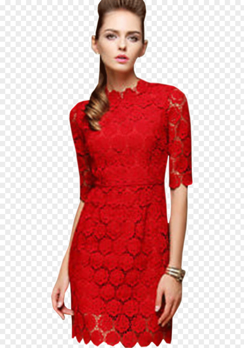 Woman Red Cocktail Dress Fashion Sleeve Evening Gown PNG