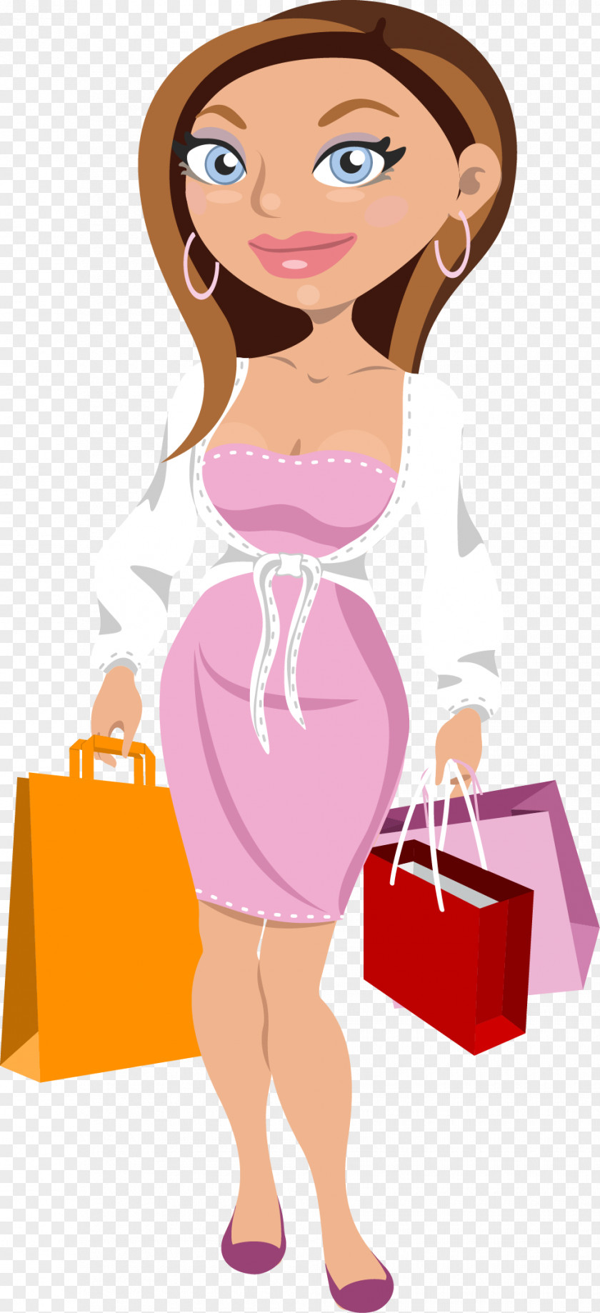 Vector Hand-painted Shopping Woman Illustration PNG