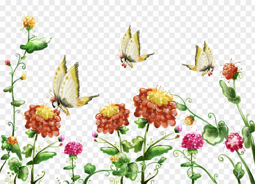 Cartoon Flower Painting,Creative Butterfly High-definition Television Display Resolution Image Wallpaper PNG