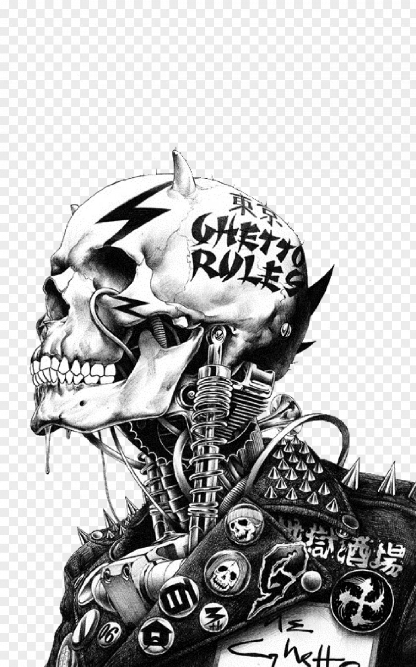Skull Punk Rock Drawing Art Image PNG