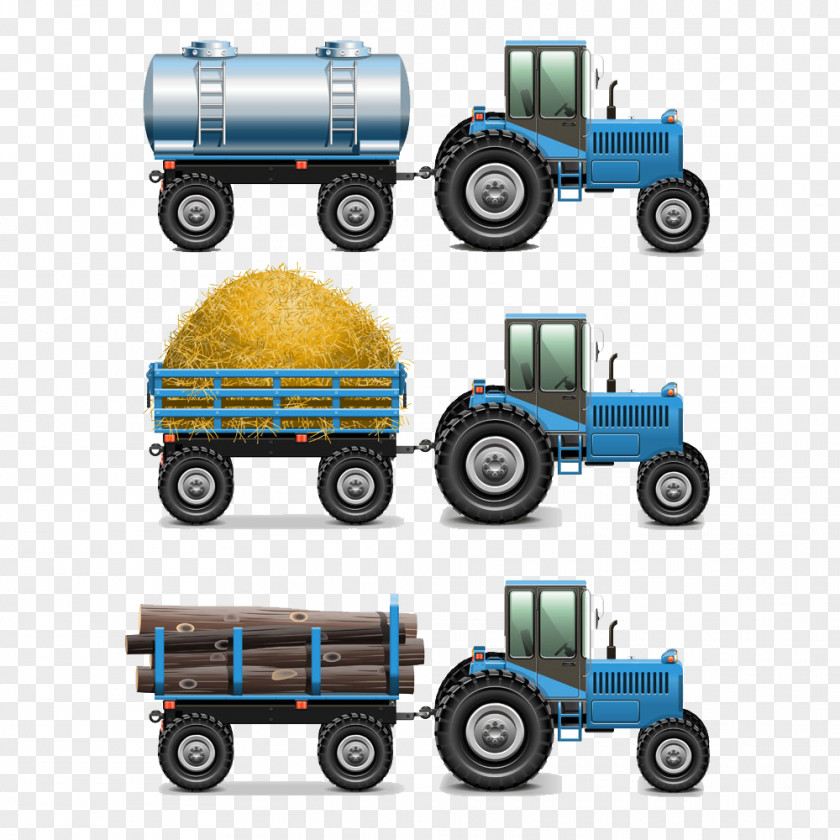 Hand-painted Cartoon Tractor Trailer Semi-trailer Truck Agriculture PNG