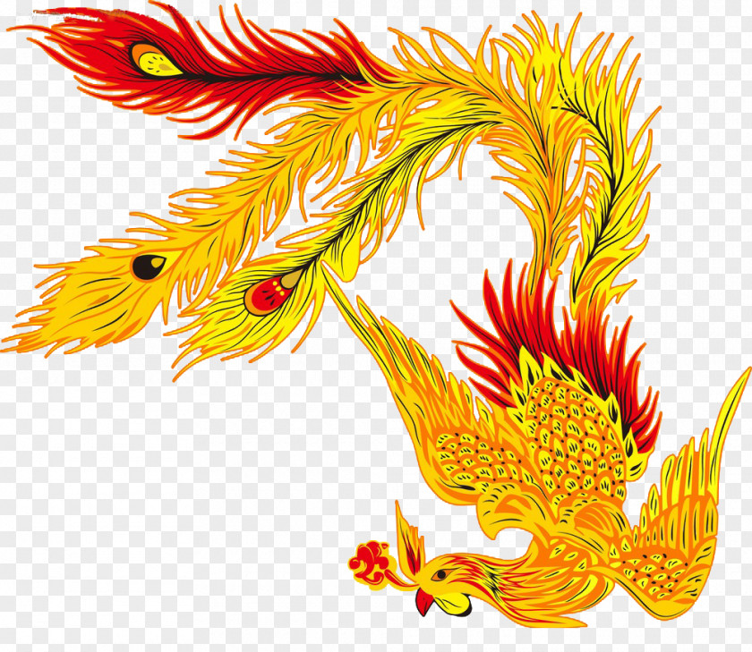 Noble Golden Phoenix Flying Fenghuang Budaya Tionghoa PNG