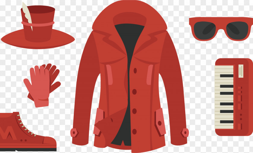 Vector Painted Red Star Hat Suit Euclidean Clothing PNG