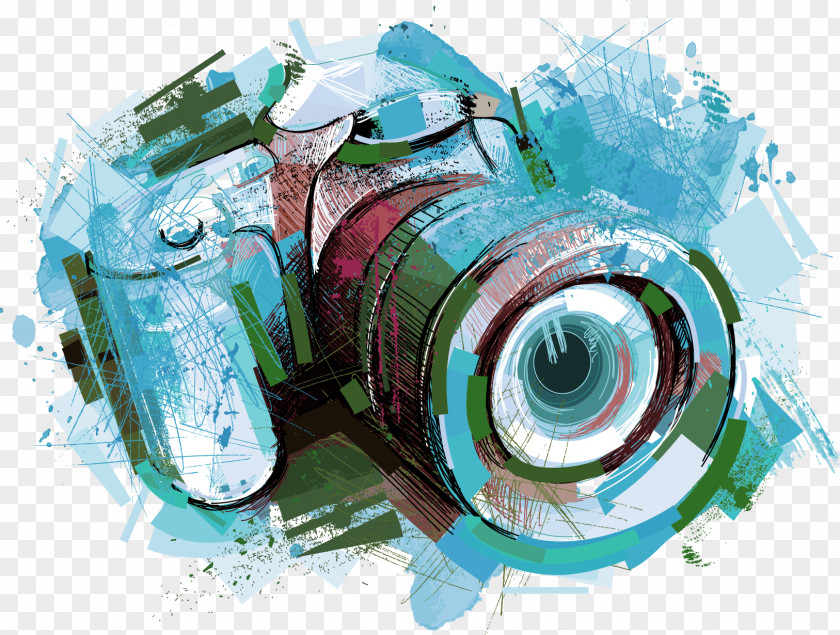 Blue Fresh Camera Decoration Pattern Photography Drawing Clip Art PNG