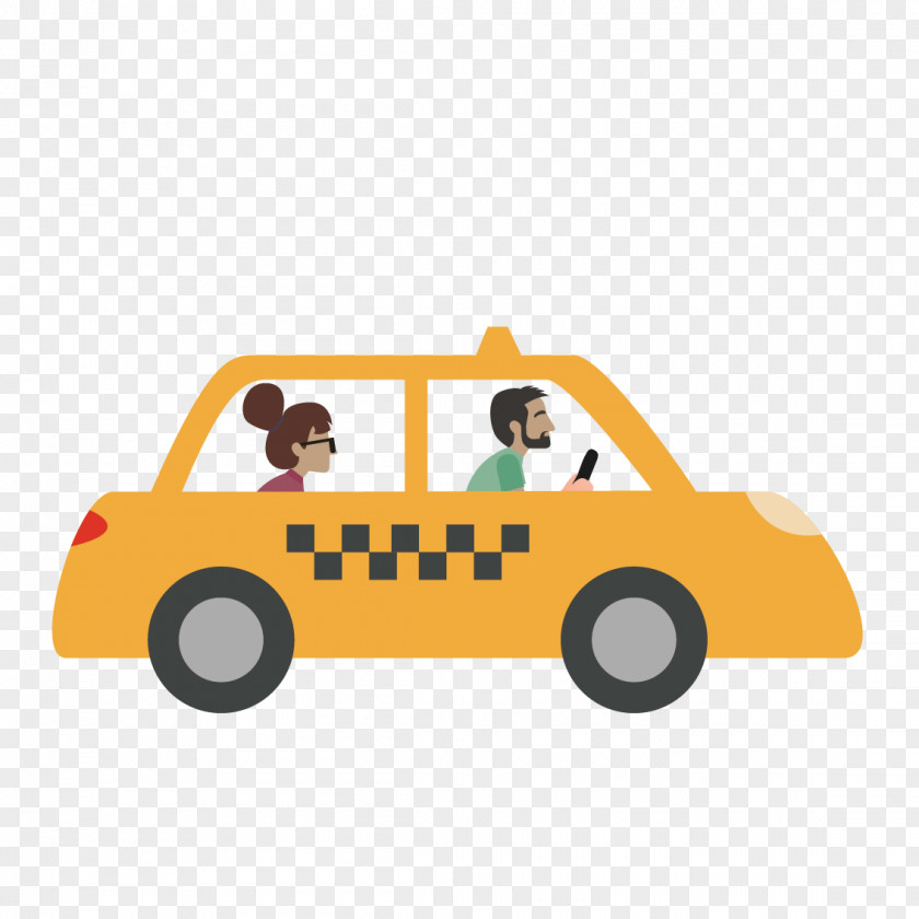 Vector Yellow Taxi Car Driving Vehicle PNG