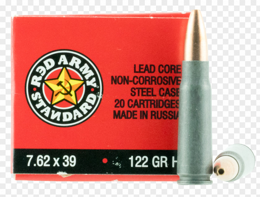 Ammunition 7.62×39mm Full Metal Jacket Bullet Red Army Standard Cartridge PNG