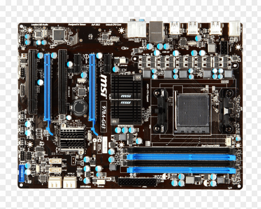 CPU Socket AM3+ MSI 970A-G43 Motherboard ATX PNG