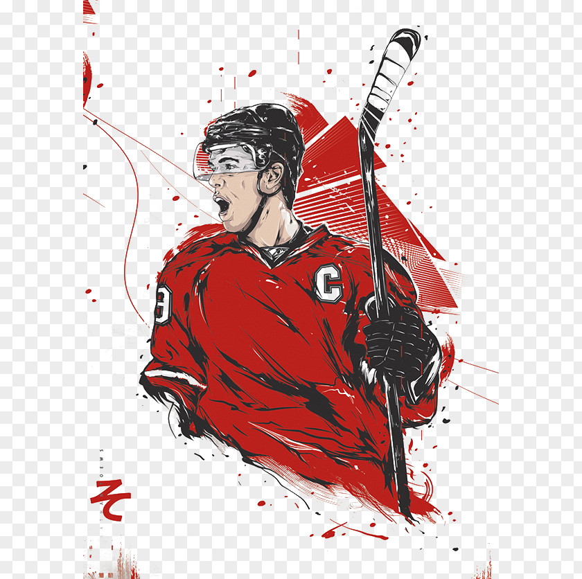 Hand-painted Hockey Player Chicago Blackhawks National League Ice Art Illustration PNG