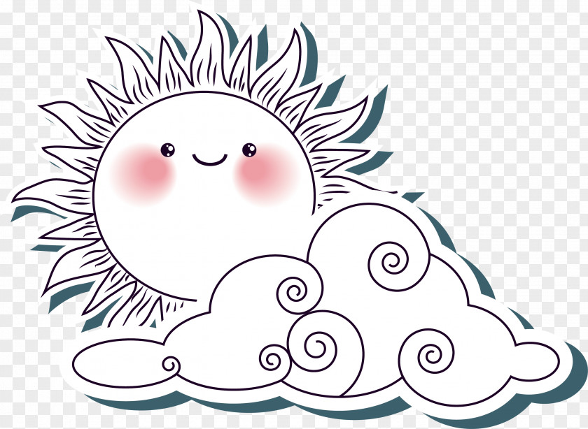 Hand Painted Sun Clouds Lines Cloud Drawing Illustration PNG