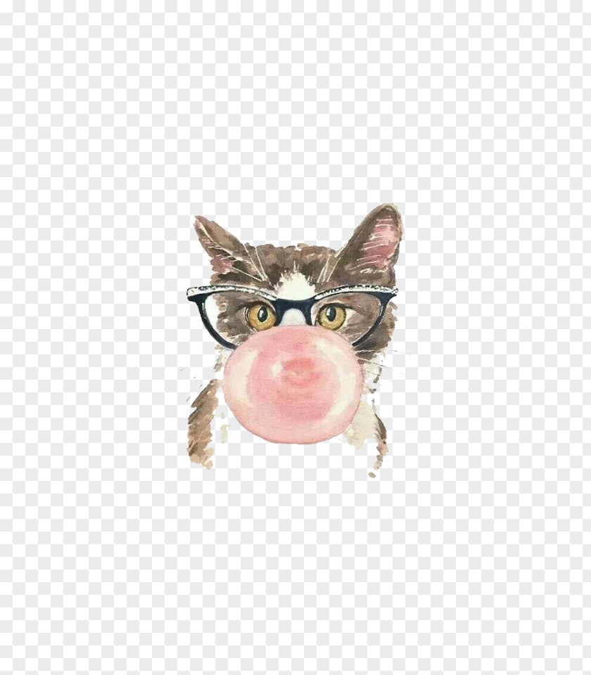 Glasses Kitten Chewing Gum Cat Painting Fur PNG