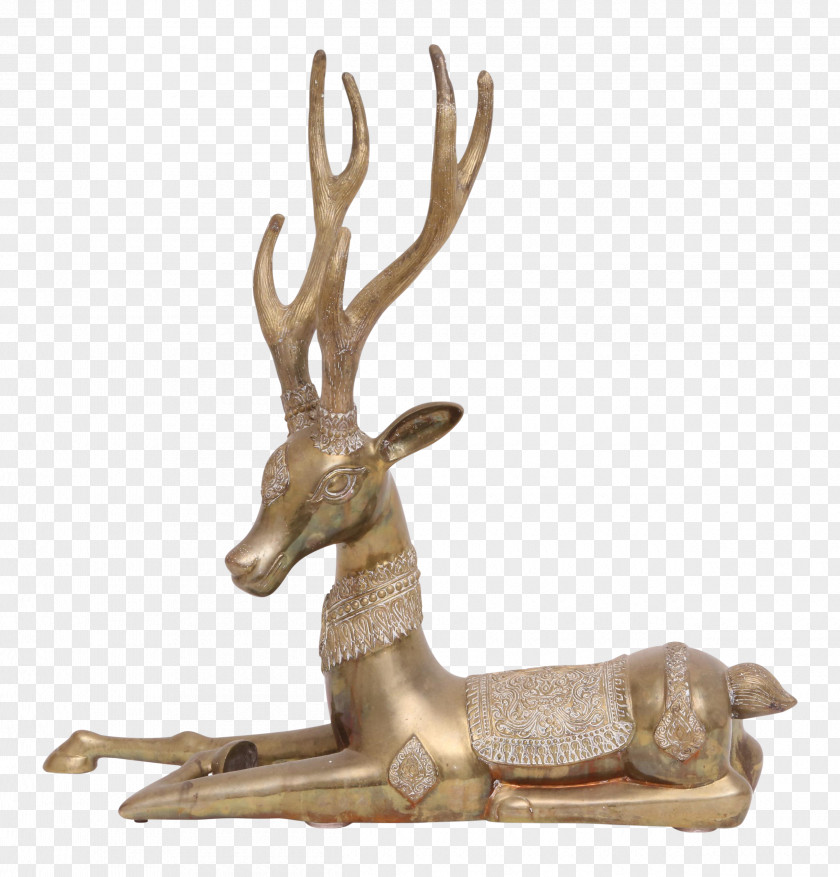 Deer Figurine Bed Statue Brass PNG