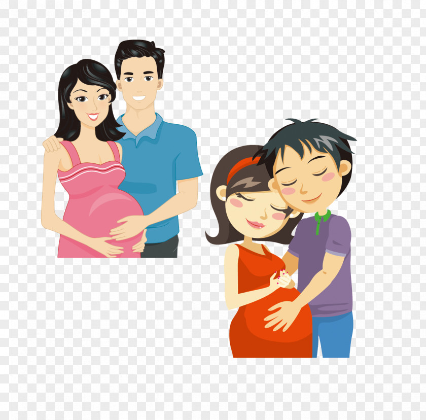 Hand-painted Pregnant Women Cartoon Pregnancy Couple Clip Art PNG