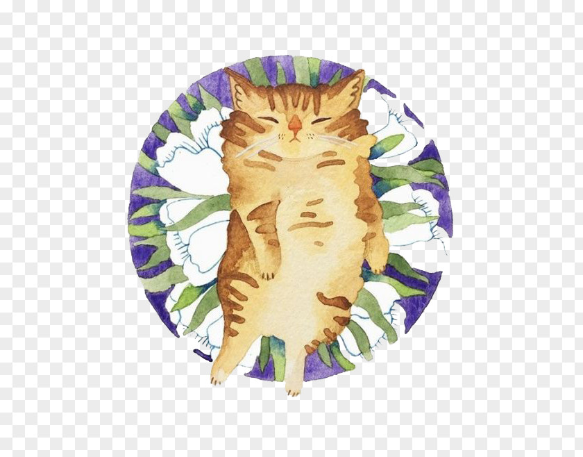 Watercolor Cat Painting Illustration PNG
