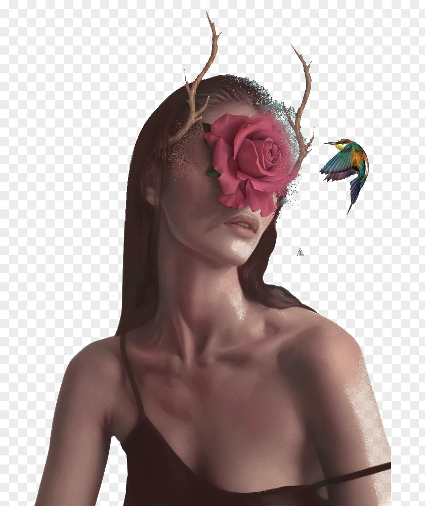 Woman Wearing Face Flower Bird Illustrator Digital Illustration Surrealism Graphic Design PNG