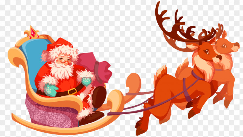 Santa's Sleigh Reindeer Christmas Ornament Santa Claus PNG