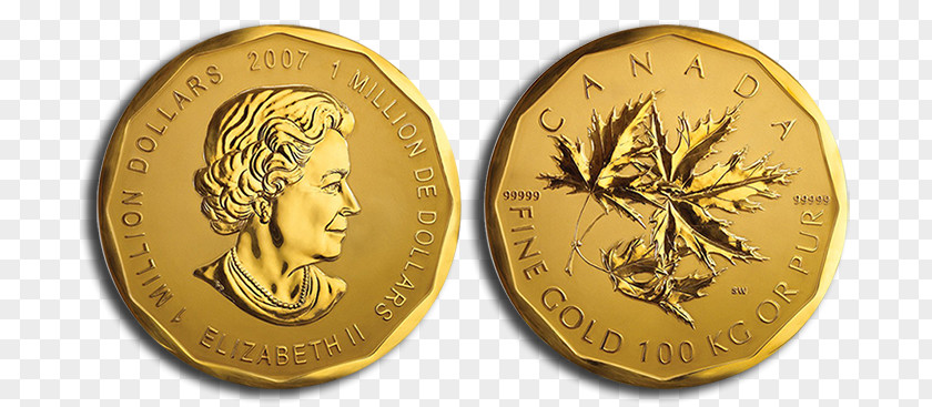 Million Dollars Gold Coin Canadian Maple Leaf Dollar PNG