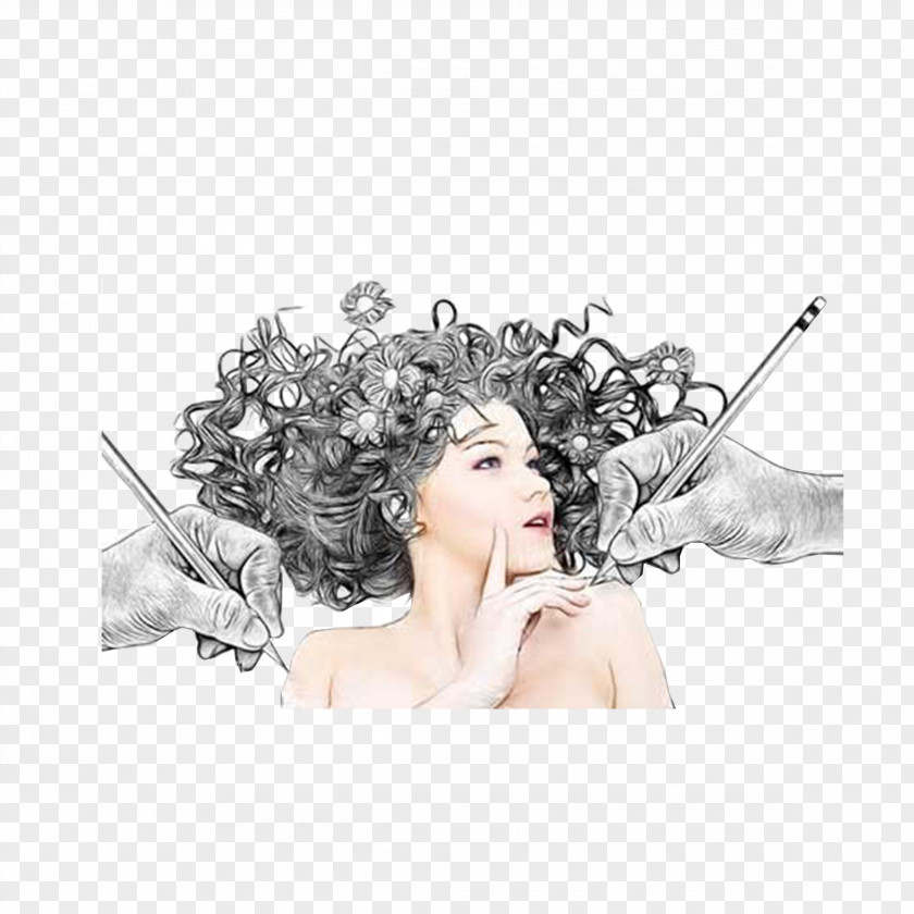 Hand-painted Woman Drawing Pencil Art Sketch PNG