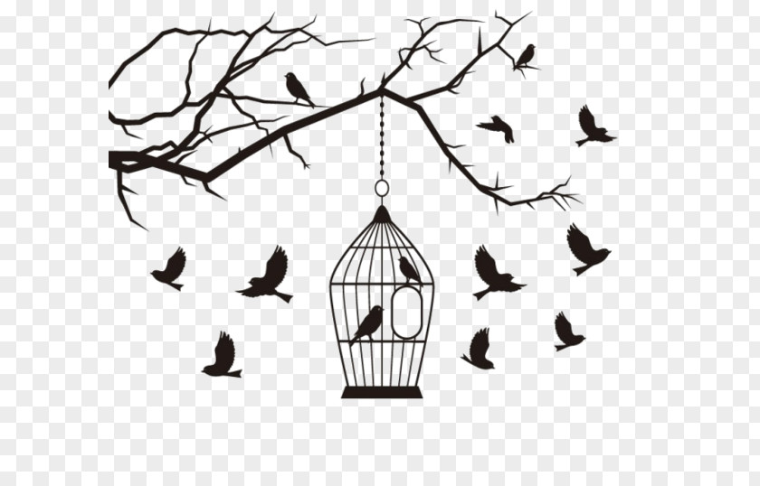 Branch Cartoon Flying Bird Cage Birdcage PNG