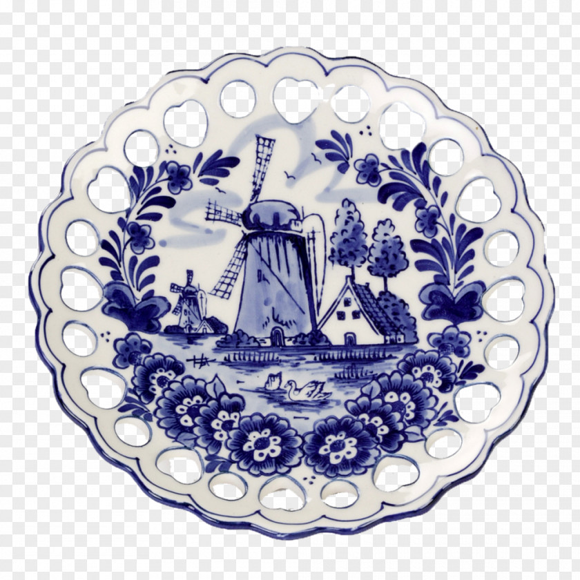 Plate De Koninklijke Porceleyne Fles Delftware Blue And White Pottery Saucer PNG