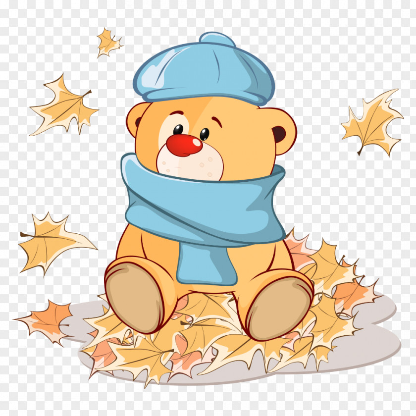 Cartoon Bear Sitting On The Leaves Royalty-free Stock Illustration PNG