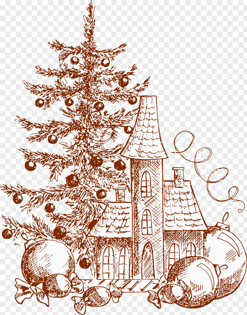 Hand-painted Christmas Tree Creative Castle Drawing Painting Illustration PNG