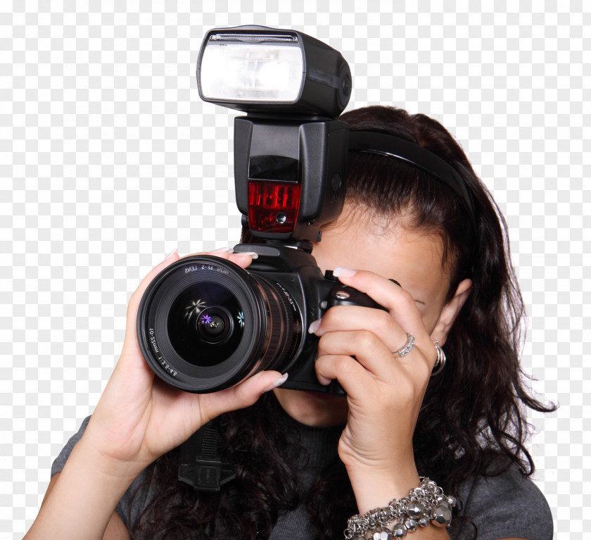 Woman Taking Photo With A Digital Camera Flash PNG