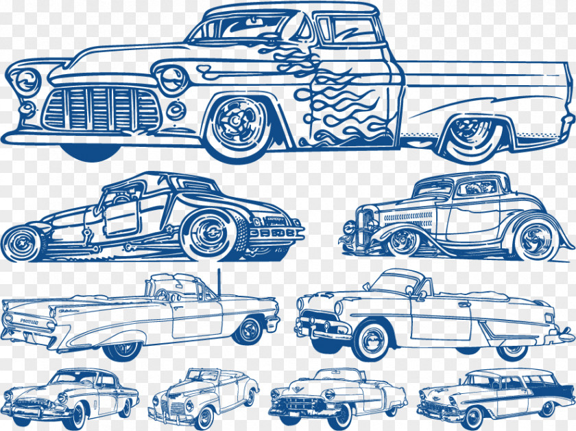 Classic Cars Vector Hand-drawn Graphics Car Vintage PNG