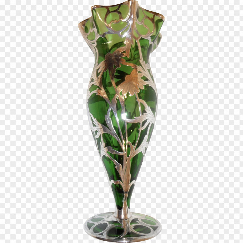 Vase Silver Overlay Sterling Glass PNG