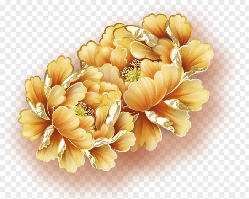 Golden Peony Floral Design Moutan PNG