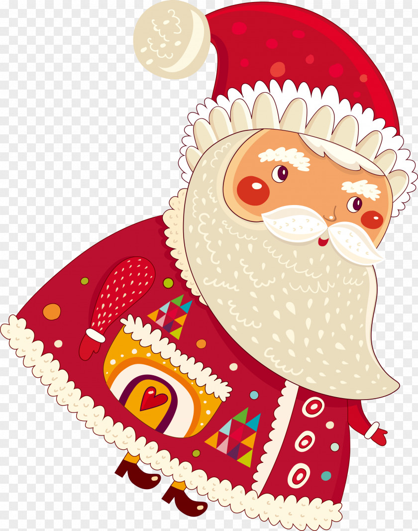 Cartoon Santa Flat Claus Christmas Card PNG