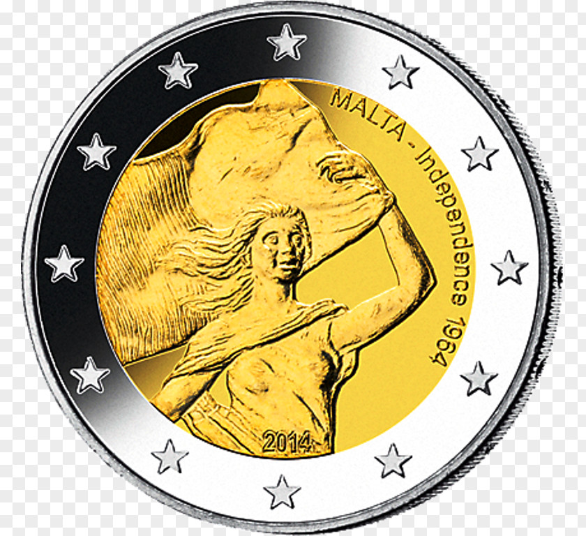 Coin 2 Euro Malta France European Union PNG