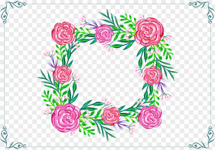 Pink Rose Watercolor Frame Floral Design Template PNG