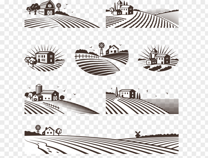 Black Vector Field Farm Agriculture Landscape Royalty-free PNG