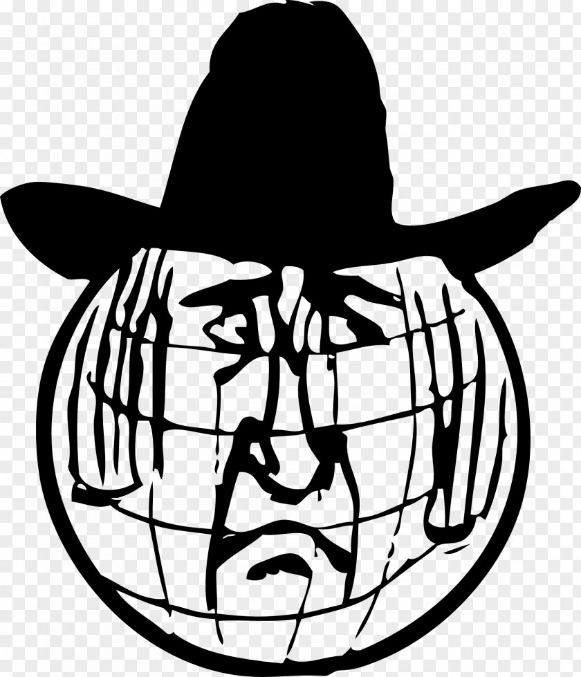 Cowboy Hat Globe Black And White Clip Art PNG