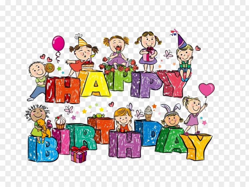 Happy Birthday Word Cake Cartoon Clip Art PNG