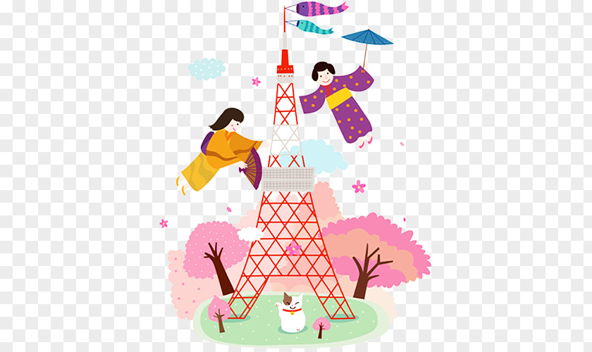 Tokyo Tower Tourist Pattern Stock Illustration PNG