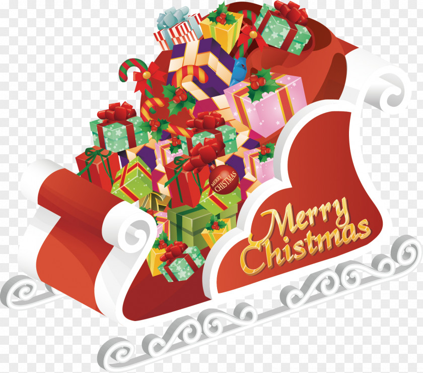 Sleigh Gift Santa Claus Reindeer Christmas Card Wallpaper PNG