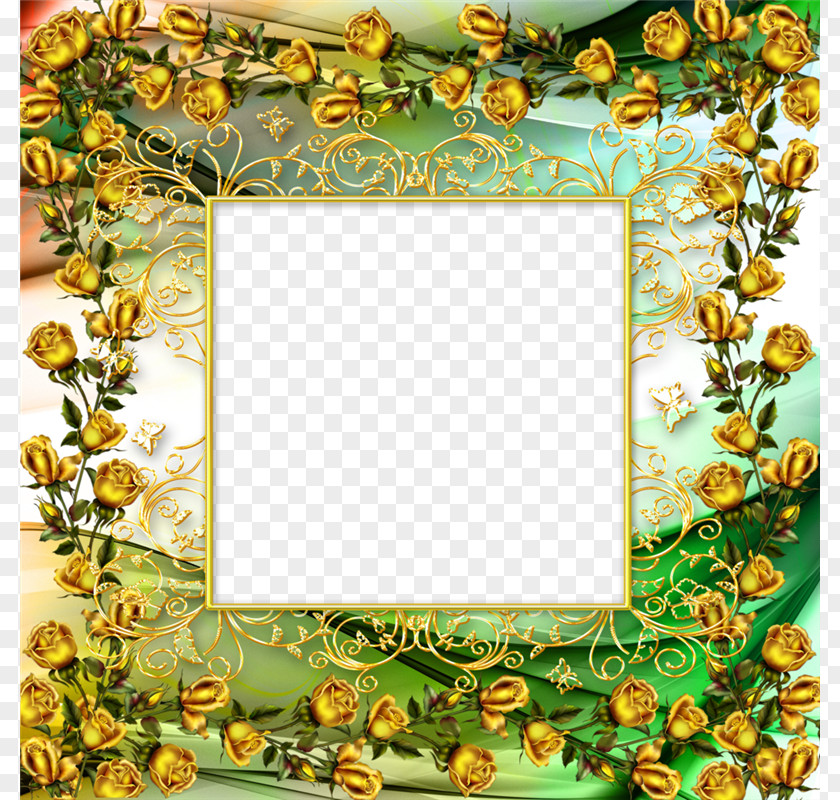 Golden Rose Vine Border Picture Frame Clip Art PNG