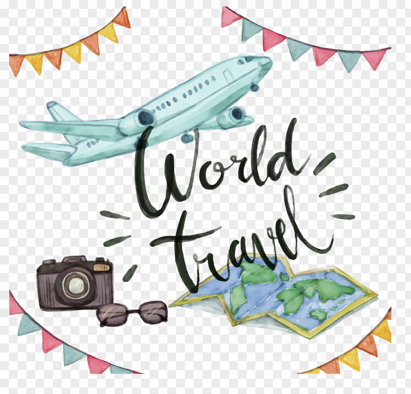 Hand-drawn Plane Travel Airplane Watercolor Painting Clip Art PNG