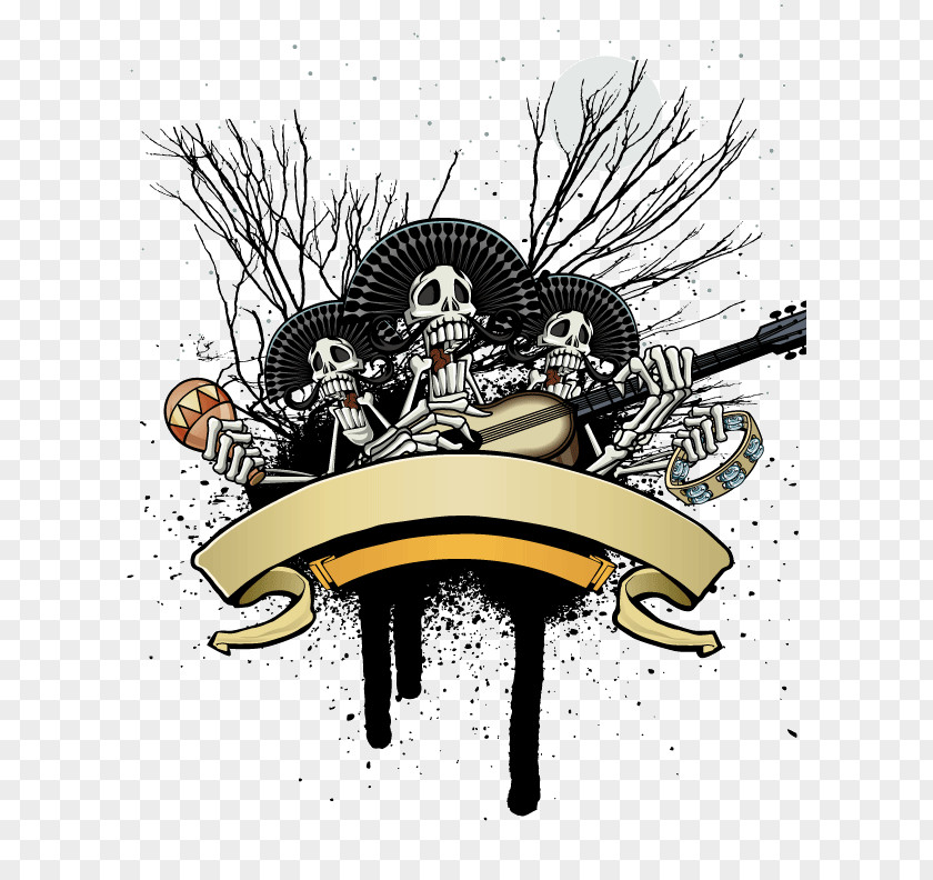 Guitar Skull Halloween Vector Material PNG