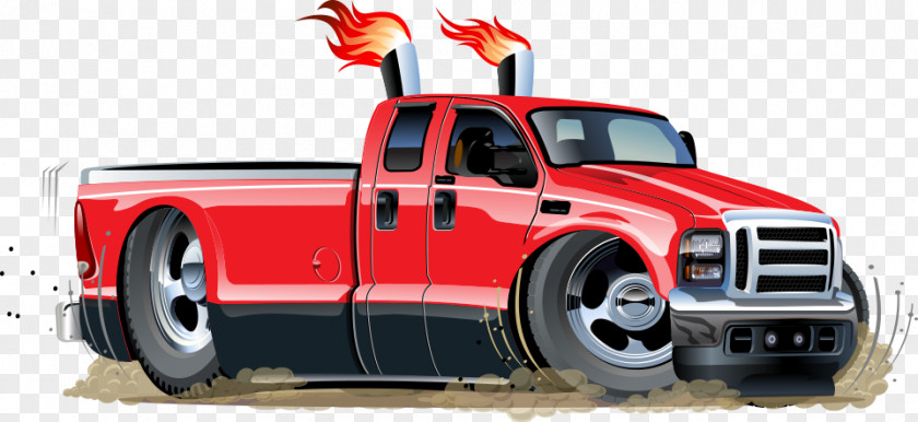 Vector Cartoon Pickup Truck Caricature Illustration PNG