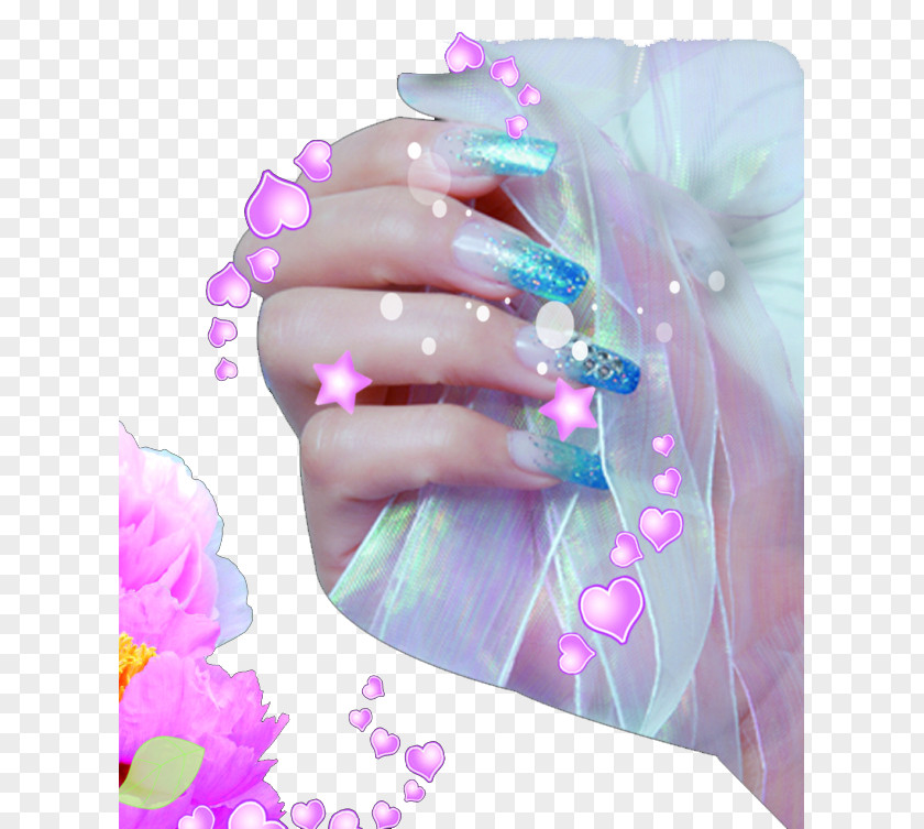 Romantic And Fresh Blue Tones Nail Art PNG