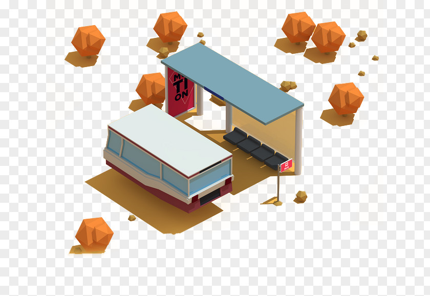 Three-dimensional Cartoon Bus Station License Interchange Stop Low Poly PNG